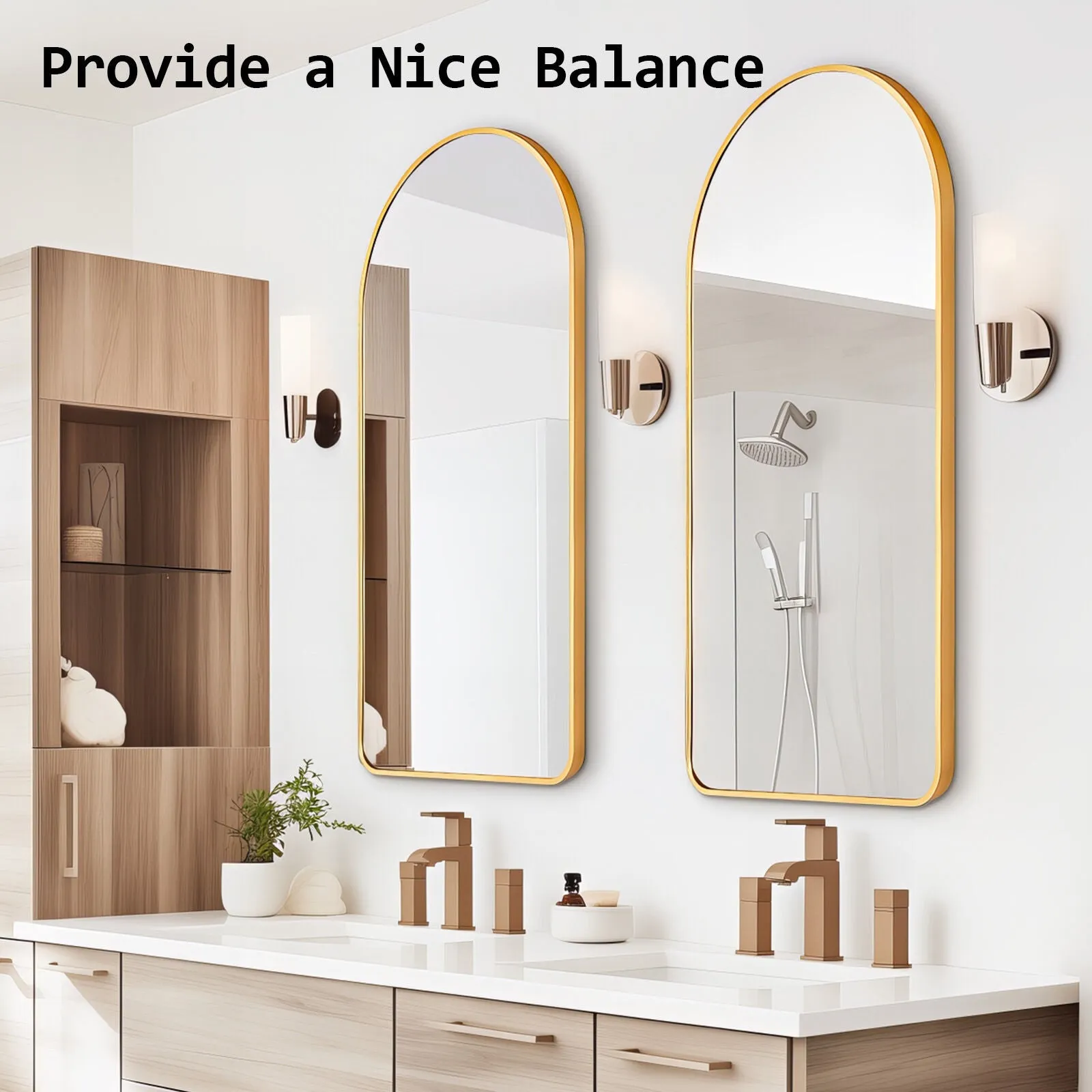 2 Set Wall Arch Mirror | Arc Aluminum Frame | Bathroom | 50x100cm | Gold