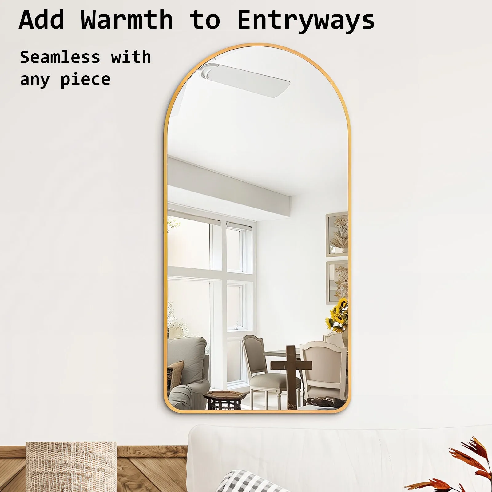 2 Set Wall Arch Mirror | Arc Aluminum Frame | Bathroom | 50x100cm | Gold