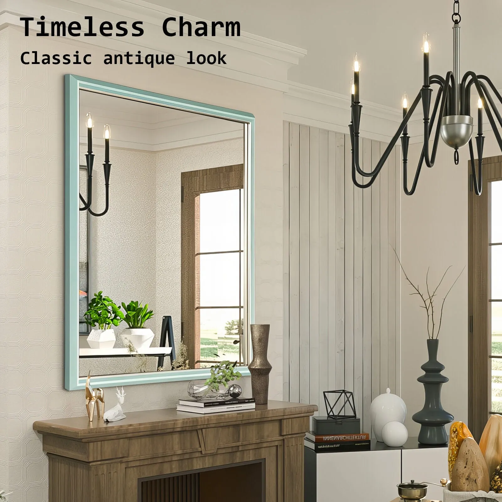 2 Set Wall Mirror | Rectangular Frame | Bathroom | 70x90cm | Turquoise