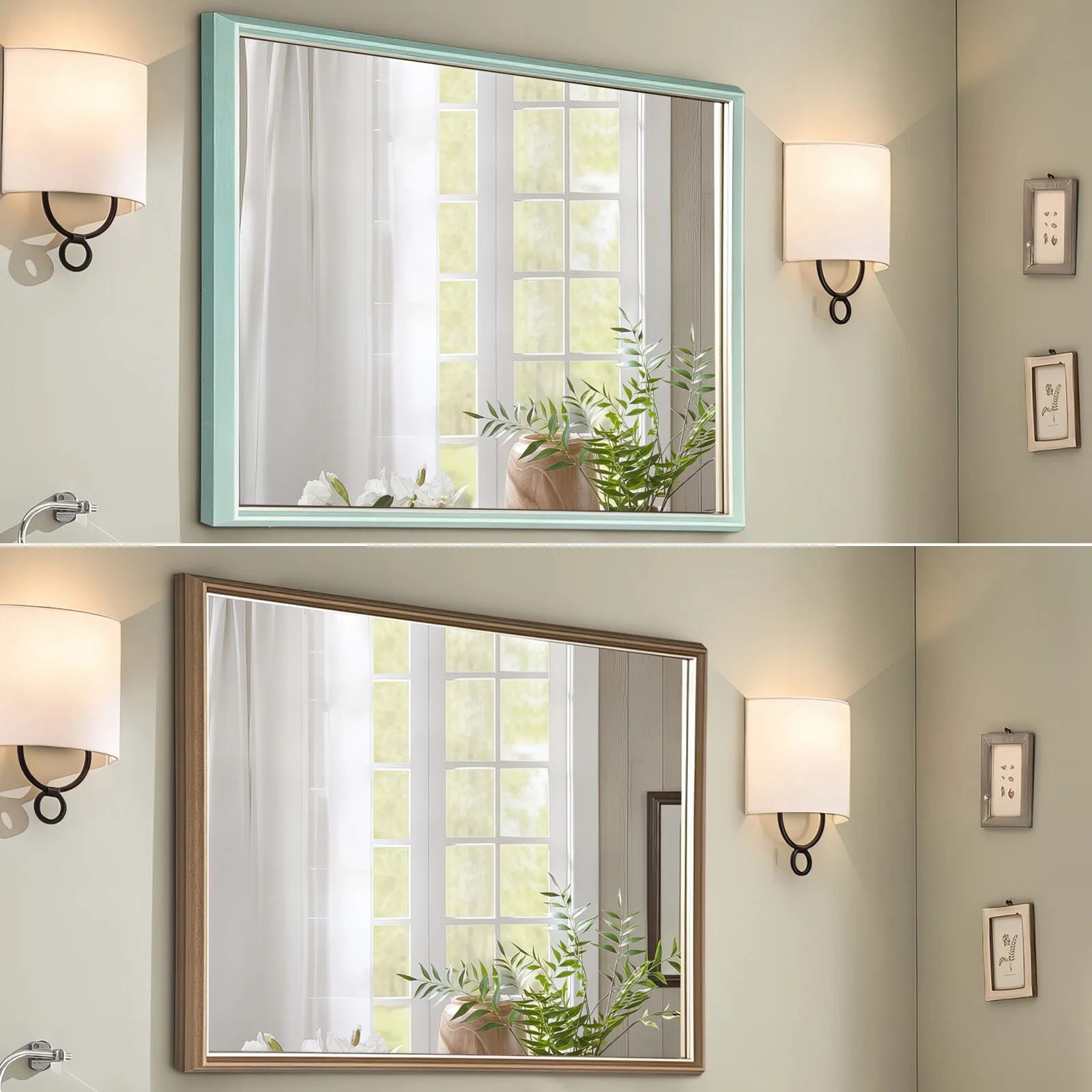 2 Set Wall Mirror | Rectangular Frame | Bathroom | 70x90cm | Turquoise