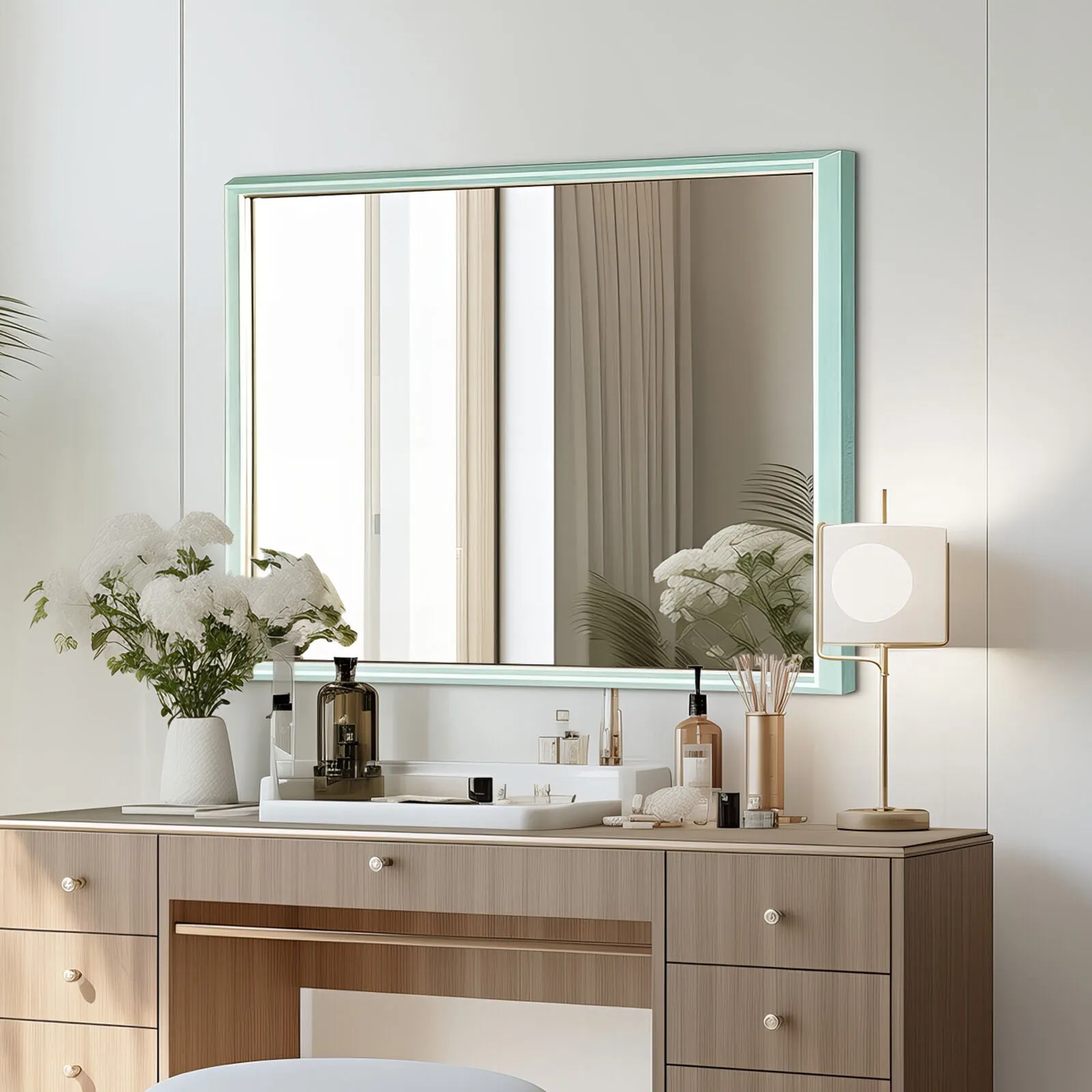 2 Set Wall Mirror | Rectangular Frame | Bathroom | 70x90cm | Turquoise