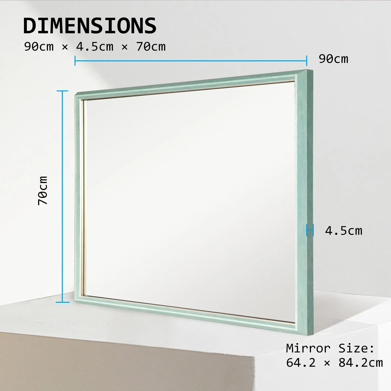 2 Set Wall Mirror | Rectangular Frame | Bathroom | 70x90cm | Turquoise
