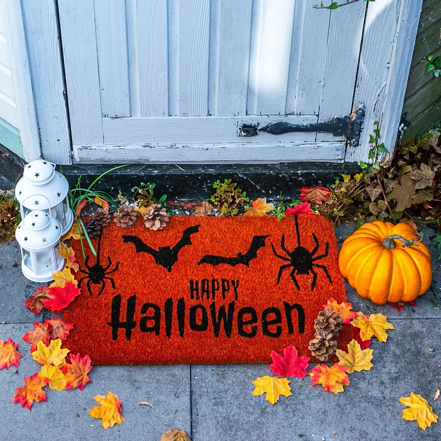 60cm x 40cm Orange Happy Halloween Coir Door Mat - By Nicola Spring