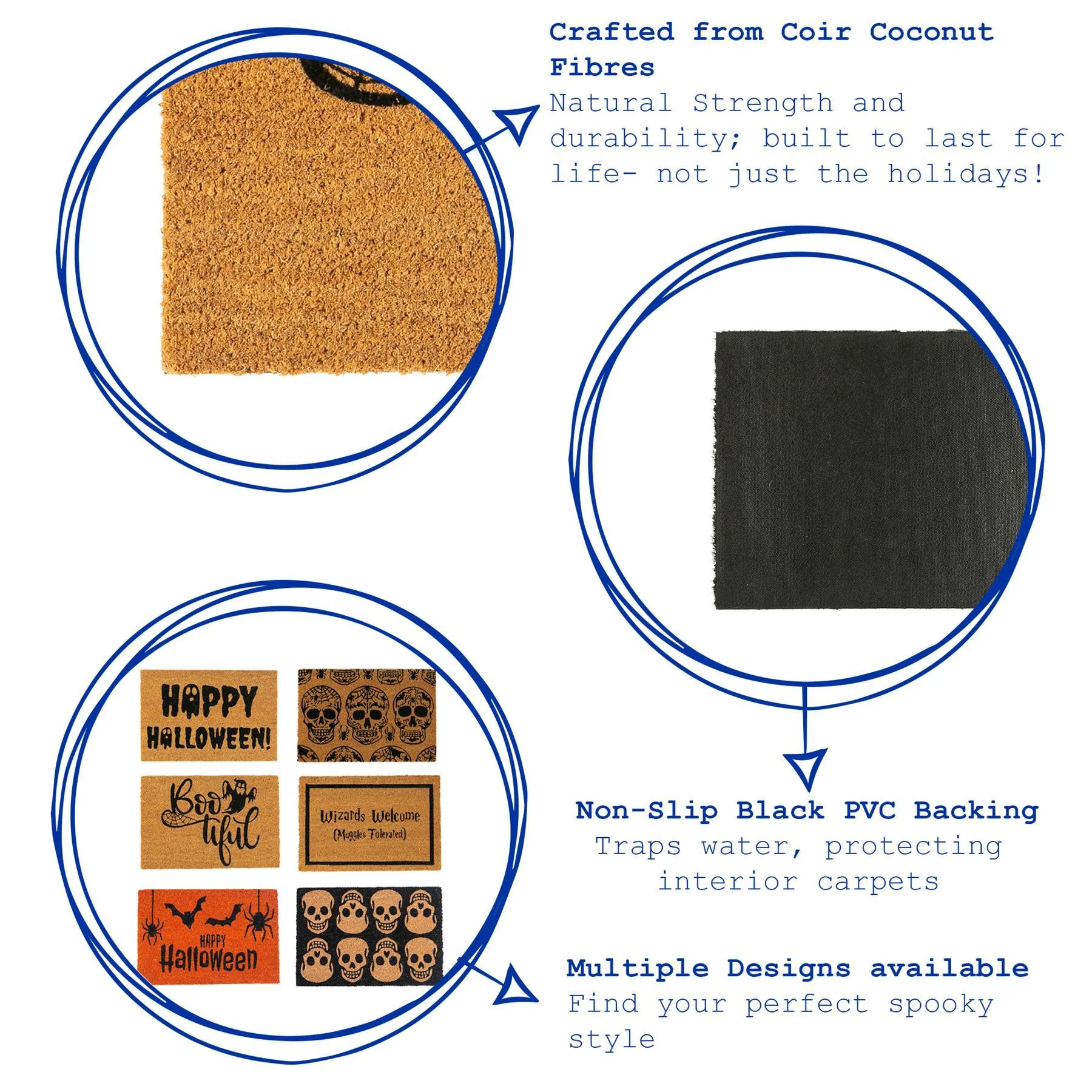 60cm x 40cm Orange Happy Halloween Coir Door Mat - By Nicola Spring