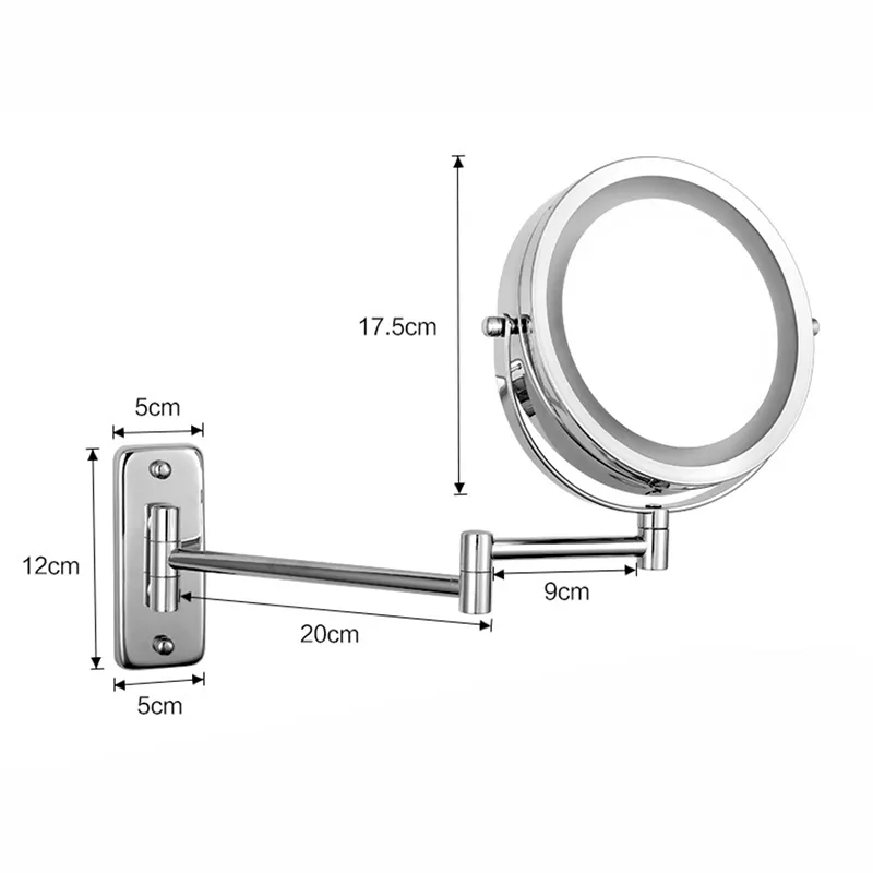 Anyvogue 7in Wall Mounted Smart LED Makeup Mirror Double Sided Touch Dimming Adjustable 3x Magnification Battery Type