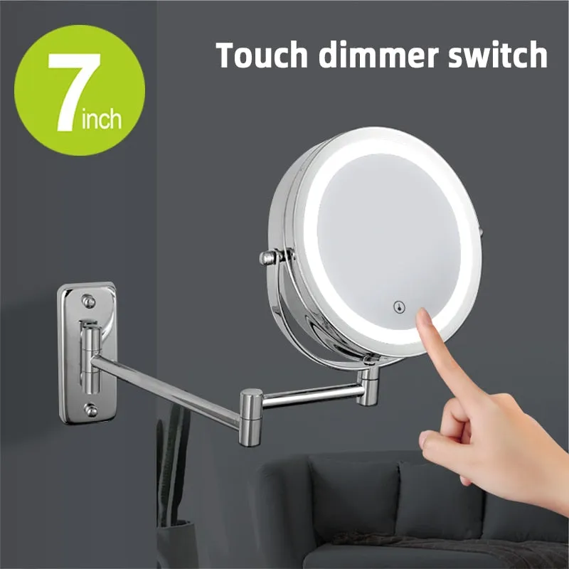 Anyvogue 7in Wall Mounted Smart LED Makeup Mirror Double Sided Touch Dimming Adjustable 3x Magnification Battery Type