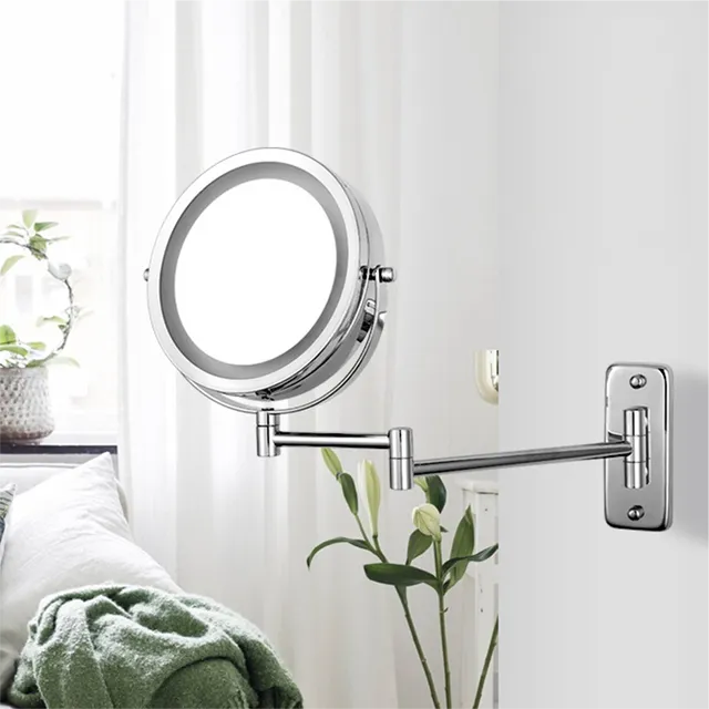 Anyvogue 7in Wall Mounted Smart LED Makeup Mirror Double Sided Touch Dimming Adjustable 3x Magnification Battery Type