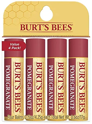 Burt's Bees 100% Natural Moisturizing Lip Balm, Pomegranate with Beeswax and Fruit Extracts - 4 Tubes