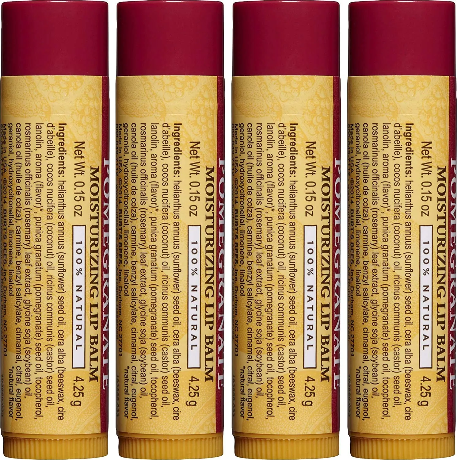 Burt's Bees 100% Natural Moisturizing Lip Balm, Pomegranate with Beeswax and Fruit Extracts - 4 Tubes