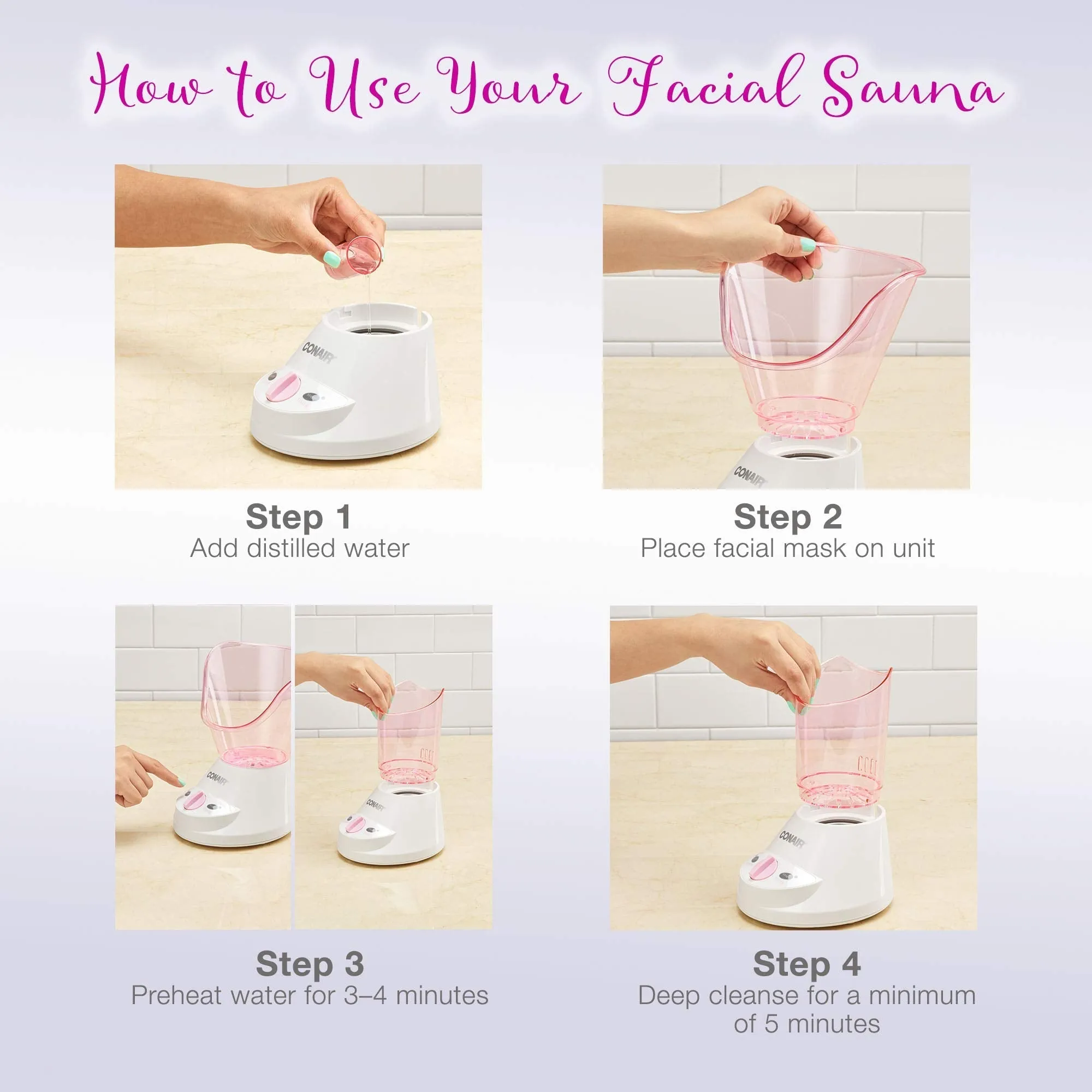 Conair True Glow by Gentle Mist Moisturizing Facial Sauna System with Facial Cleansing Brush