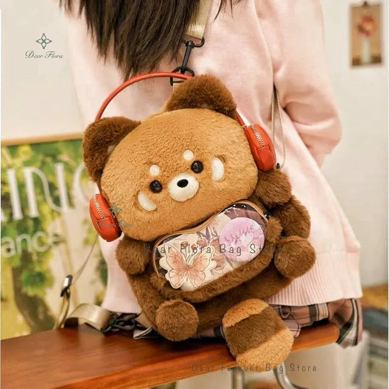 Cute Plush Red Panda Backpack New Hot Personalized Girl Fashion Rucksack Fun Animal Cartoon Knapsack Women Kawaii Crossbody Bags