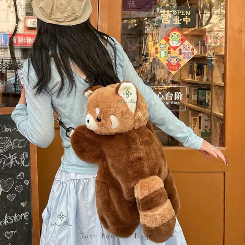 Cute Plush Red Panda Backpack New Hot Personalized Girl Fashion Rucksack Fun Animal Cartoon Knapsack Women Kawaii Crossbody Bags