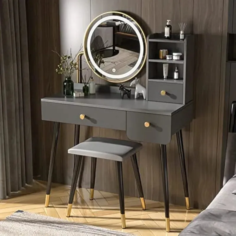 DOLILO 35" Vanity Desk with Mirror and Lights