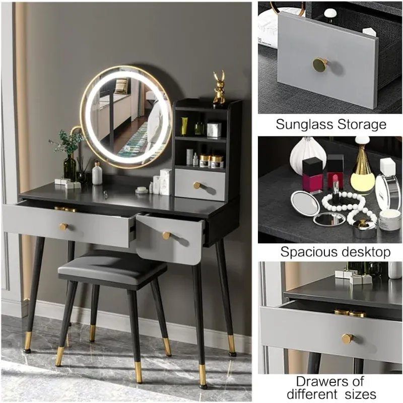 DOLILO 35" Vanity Desk with Mirror and Lights