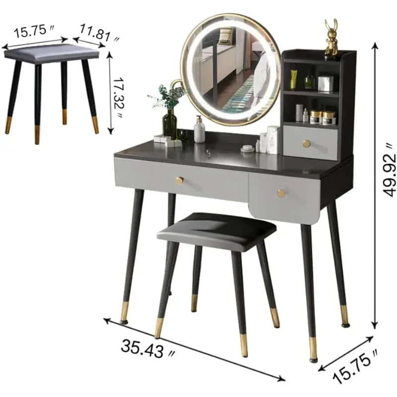 DOLILO 35" Vanity Desk with Mirror and Lights