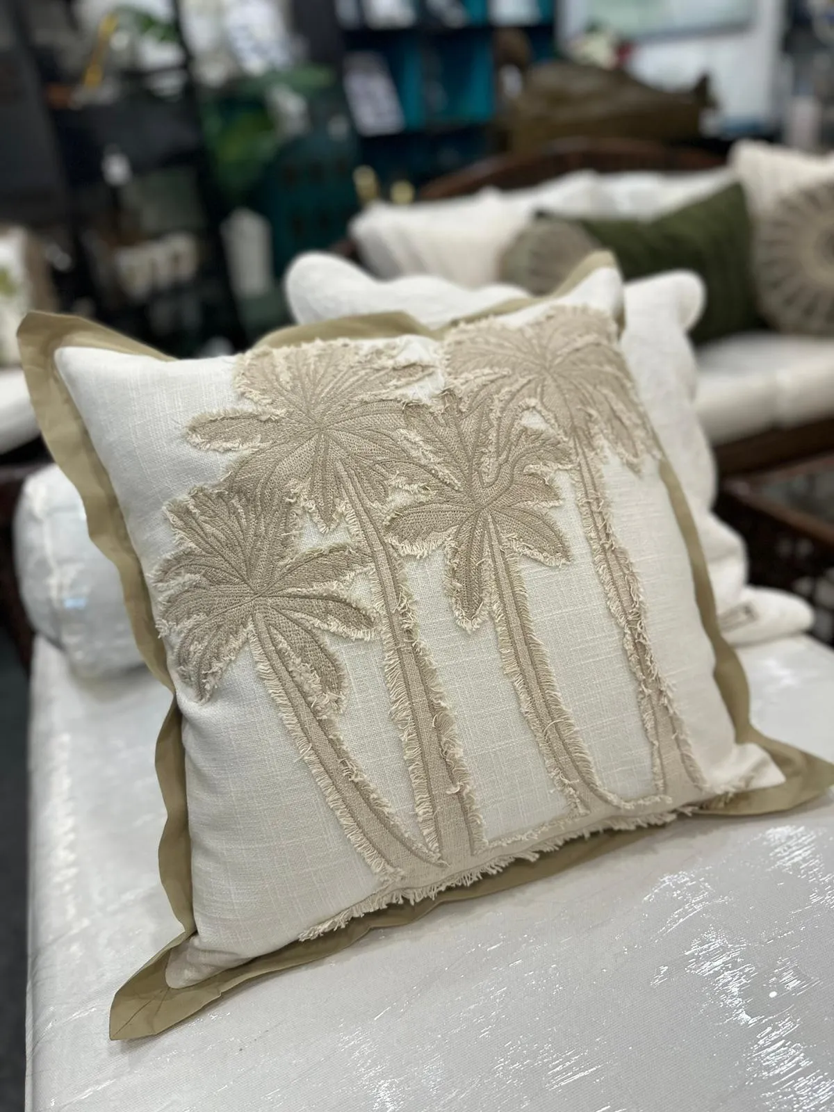 Embroidered Palm Tree Cushion