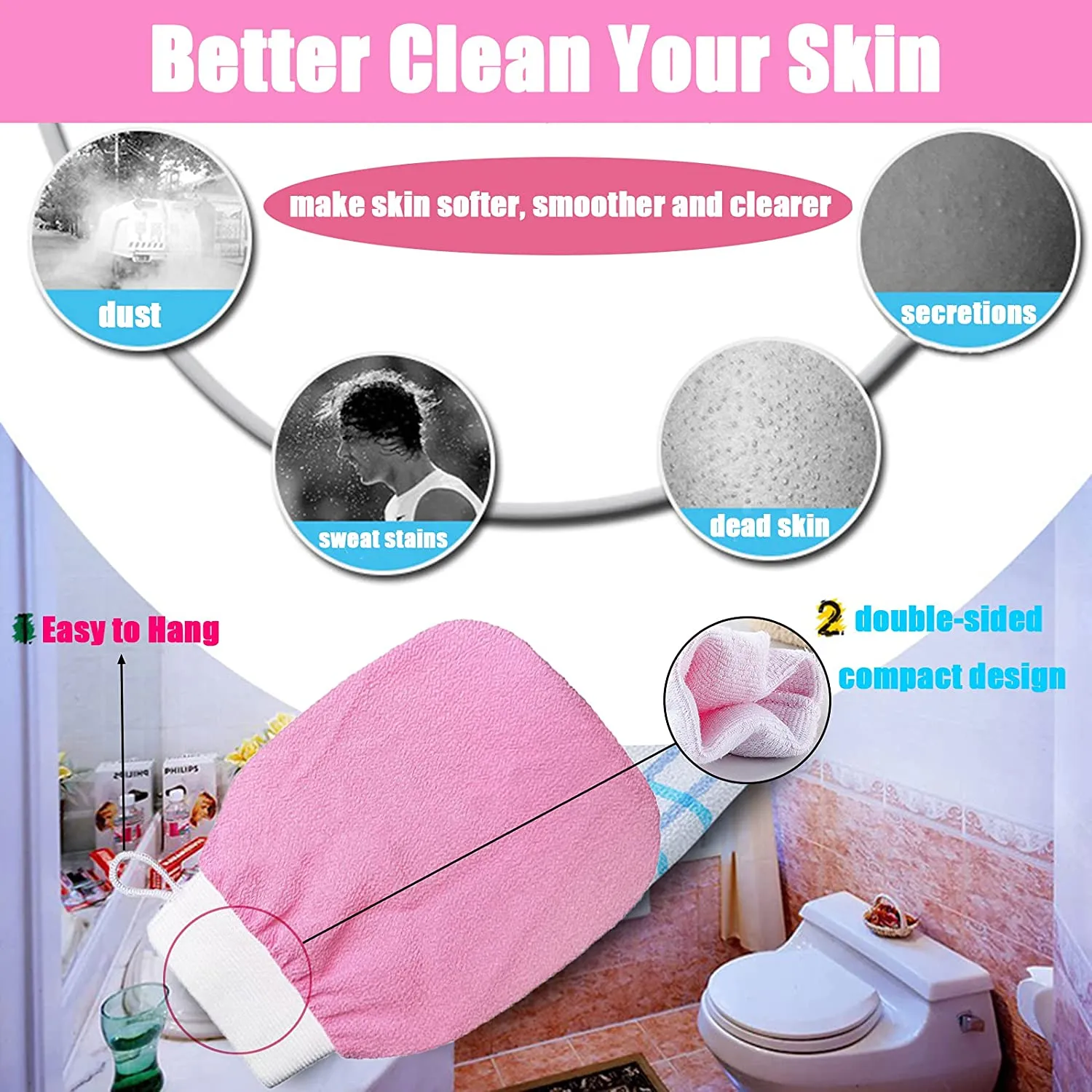 Exfoliating Glove Dead Body Scrubber, Deep Exfoliating Mitt for Body, Stimulates Blood Flow for Youthful Glow