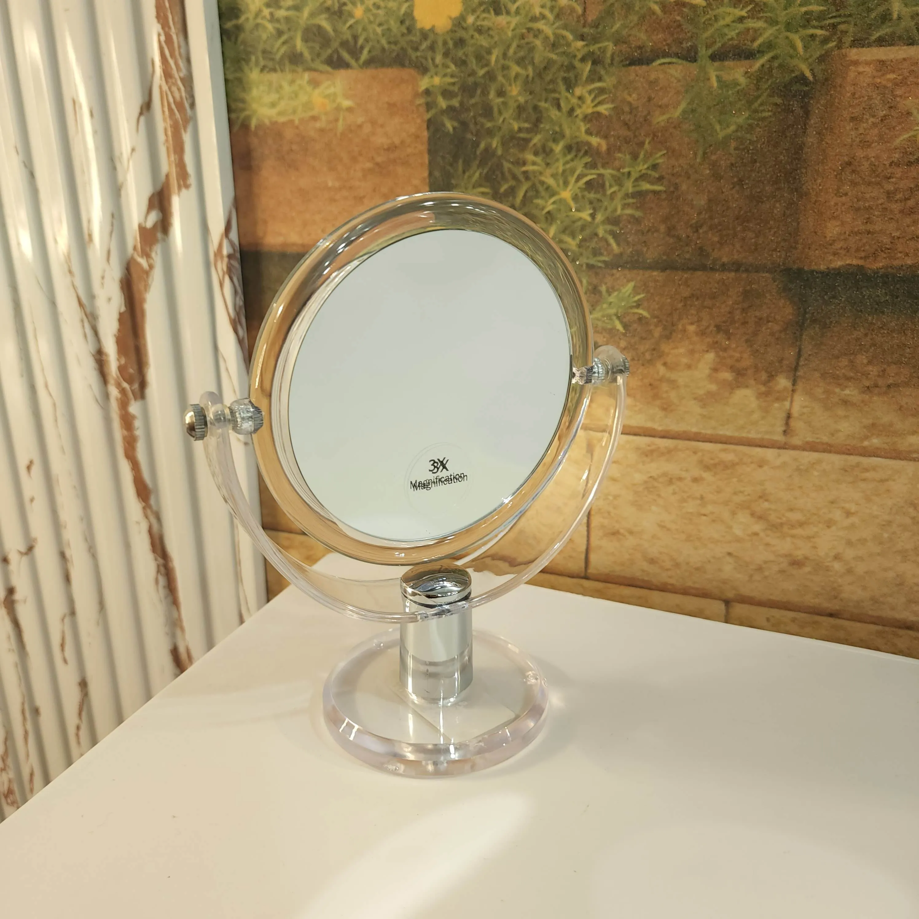 Foldable Make Up Mirror, Hand Mirror, Magnifying Mirror for Cosmetic Use, Stand Mirror, Mirror with Stand Acrylic, Transparent