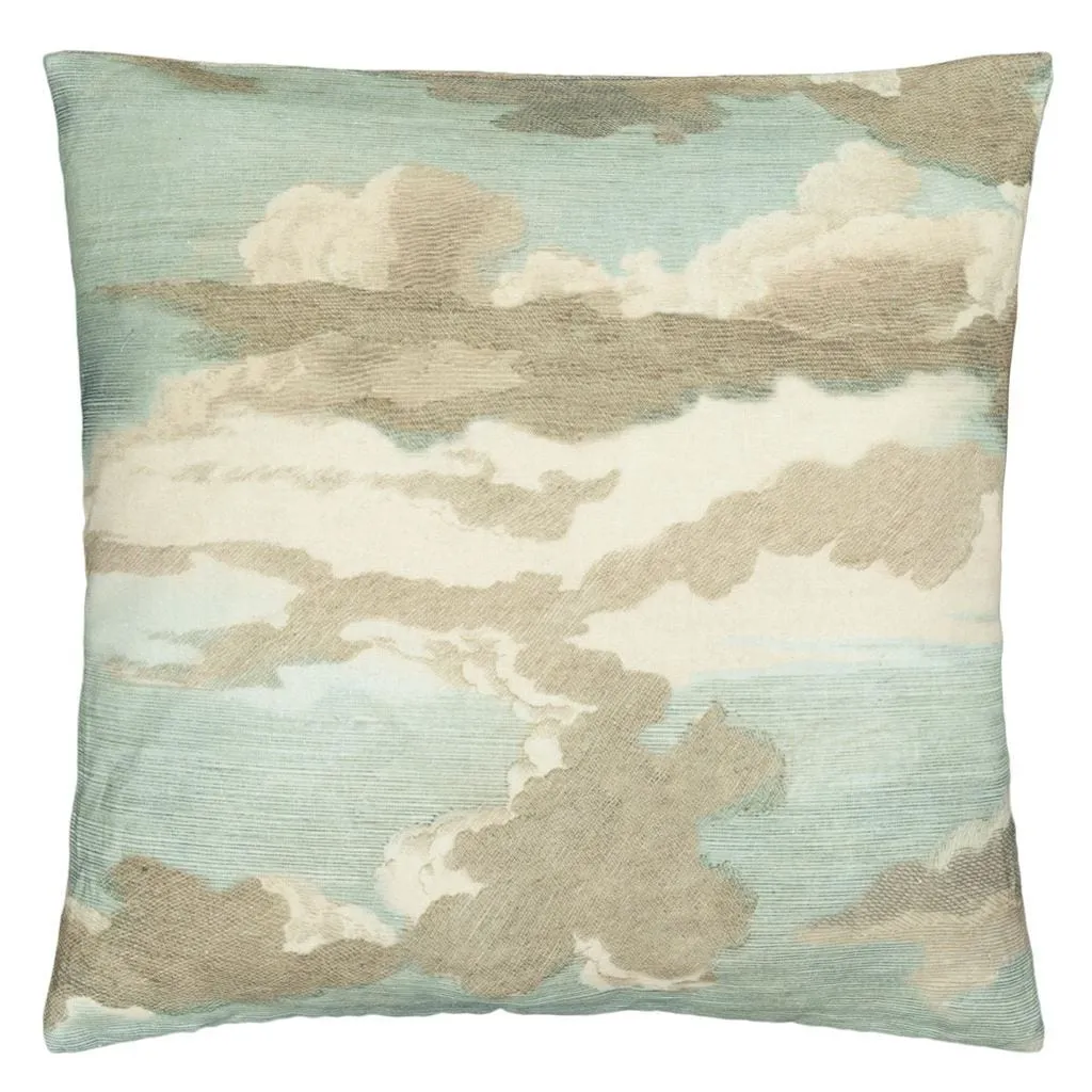 John Derian Dragonfly Over Clouds Sky Blue Decorative Pillow