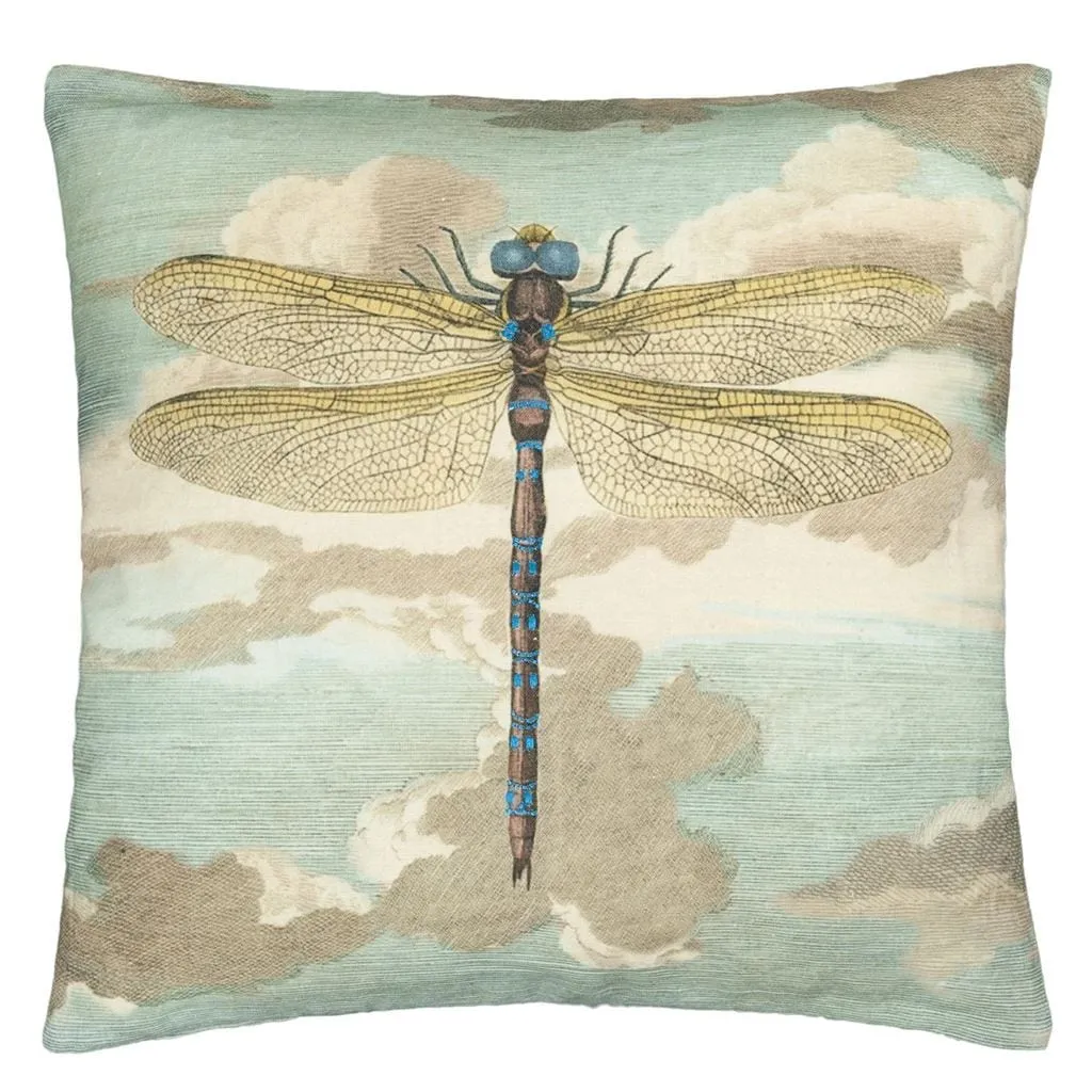 John Derian Dragonfly Over Clouds Sky Blue Decorative Pillow