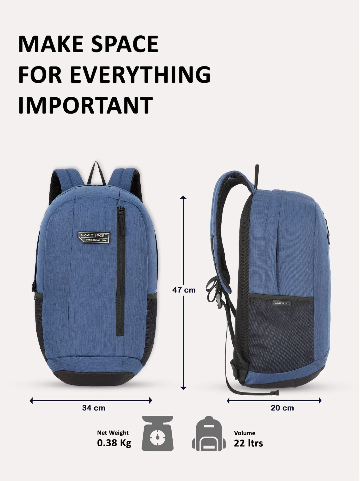 Lavie Sport 22L Ledge Casual Backpack for Girls and Boys|Men & Women Navy