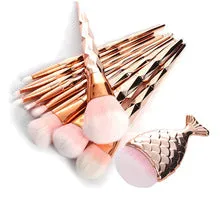 RORASA 11Pcs Diamond Rose Gold Makeup Brush Set Mermaid Fishtail Foundation Brush Kit