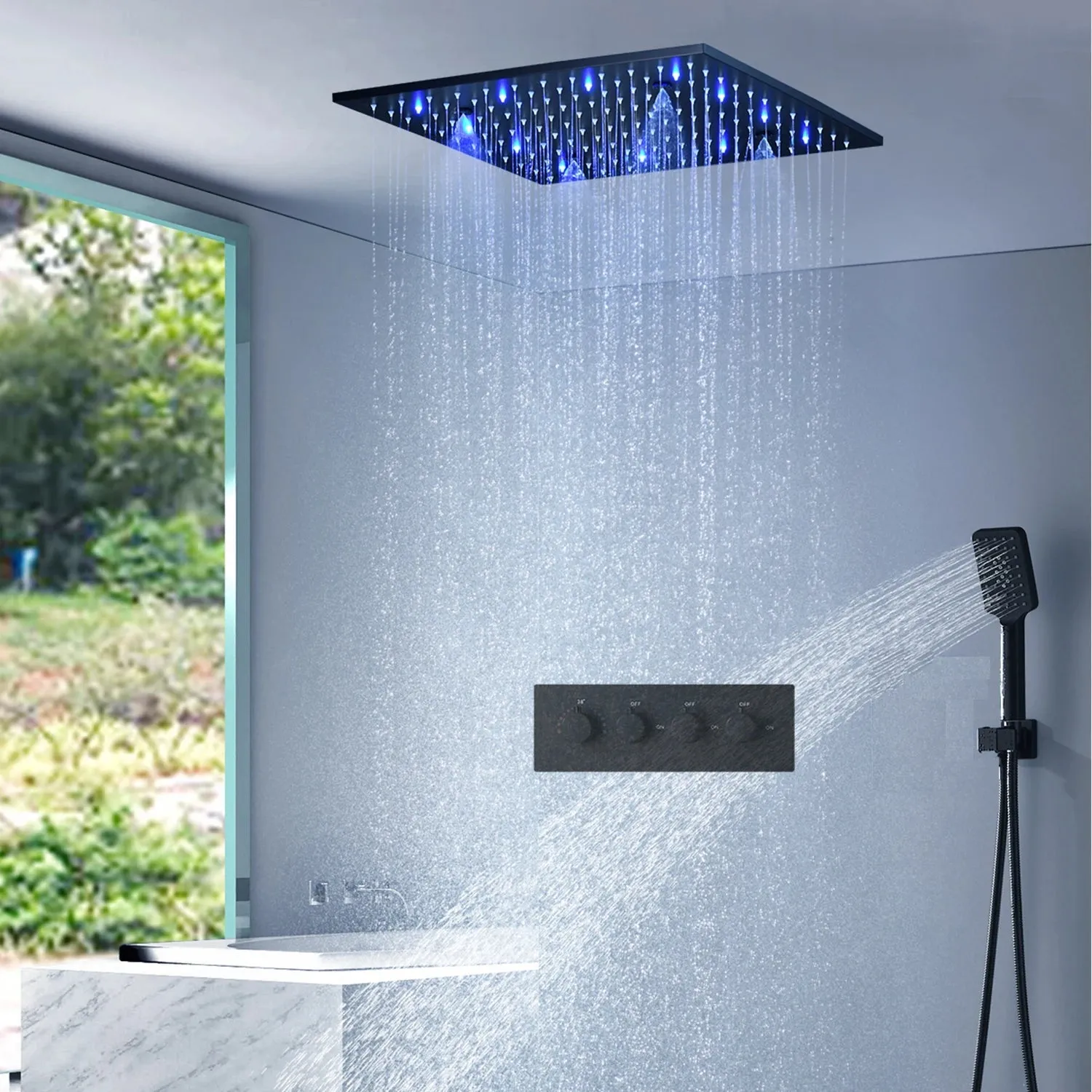 SKY RAIN High-Quality Black Massage Shower Head Panel
