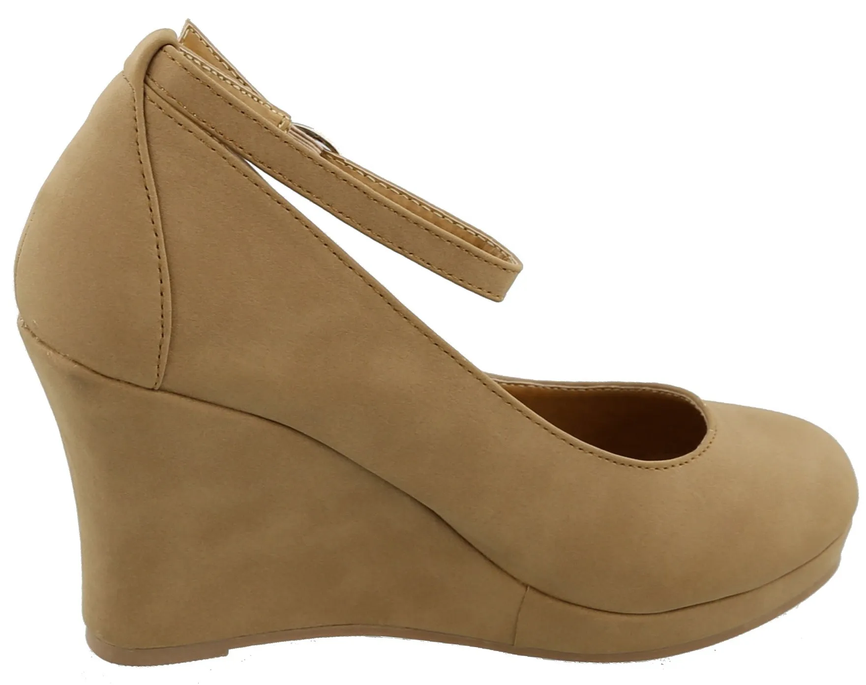 Top Moda Women's Ankle Strappy Round Closed Toe Platform Wedge