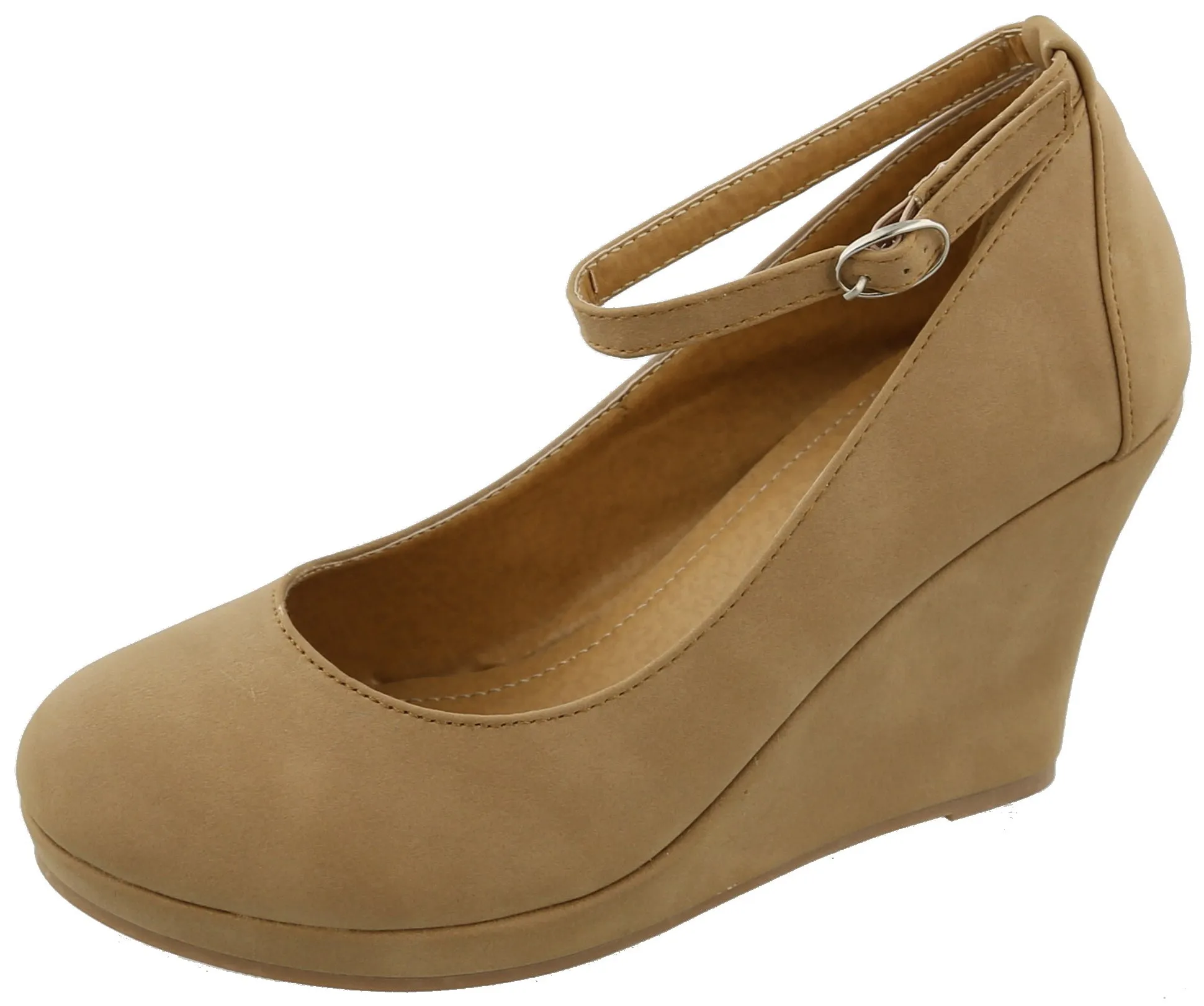 Top Moda Women's Ankle Strappy Round Closed Toe Platform Wedge