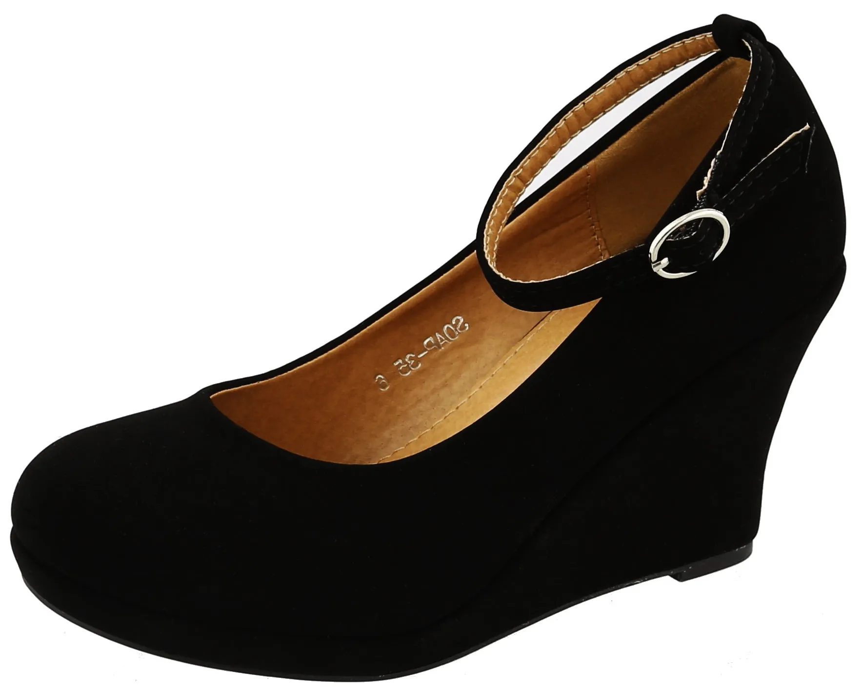 Top Moda Women's Ankle Strappy Round Closed Toe Platform Wedge