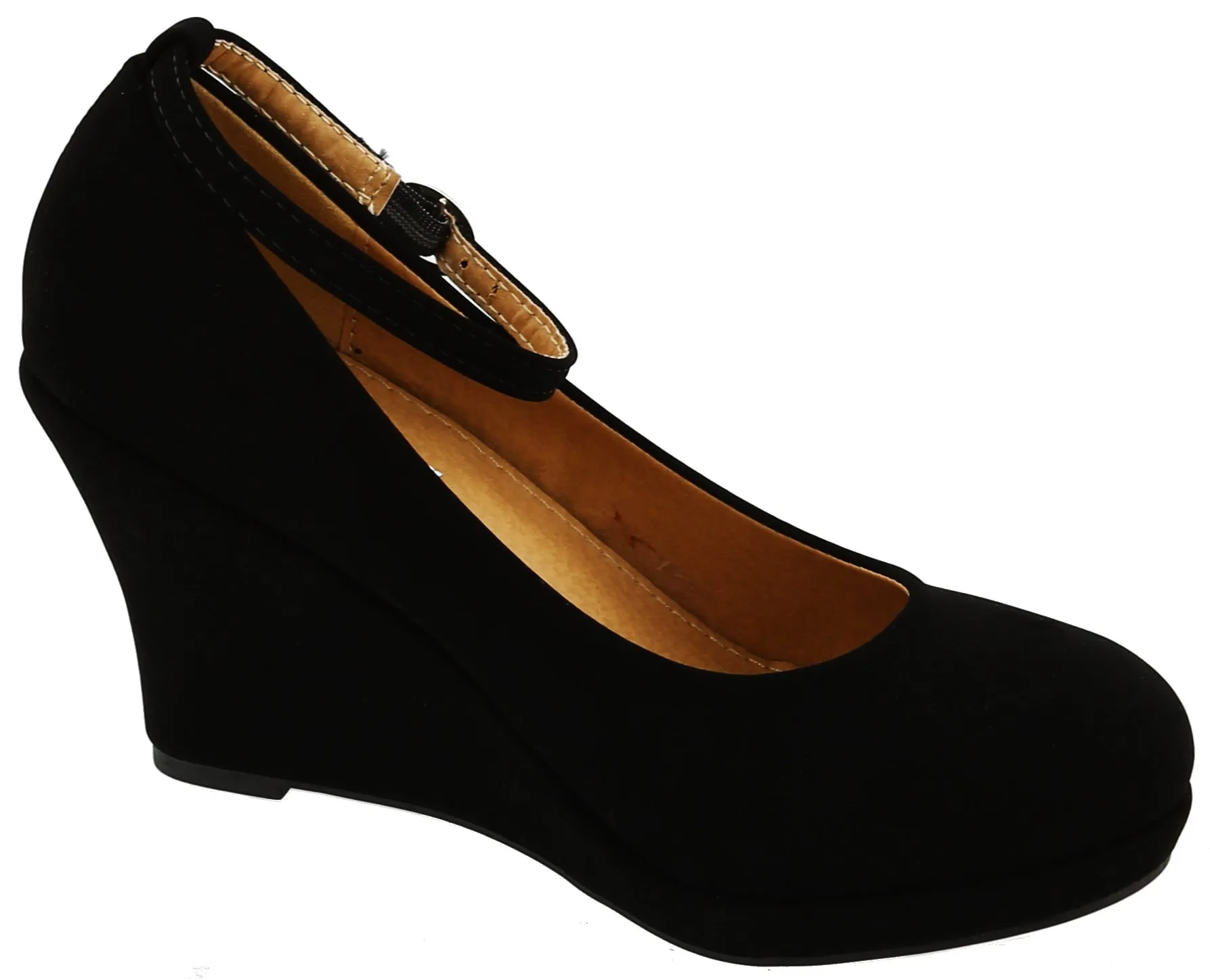 Top Moda Women's Ankle Strappy Round Closed Toe Platform Wedge