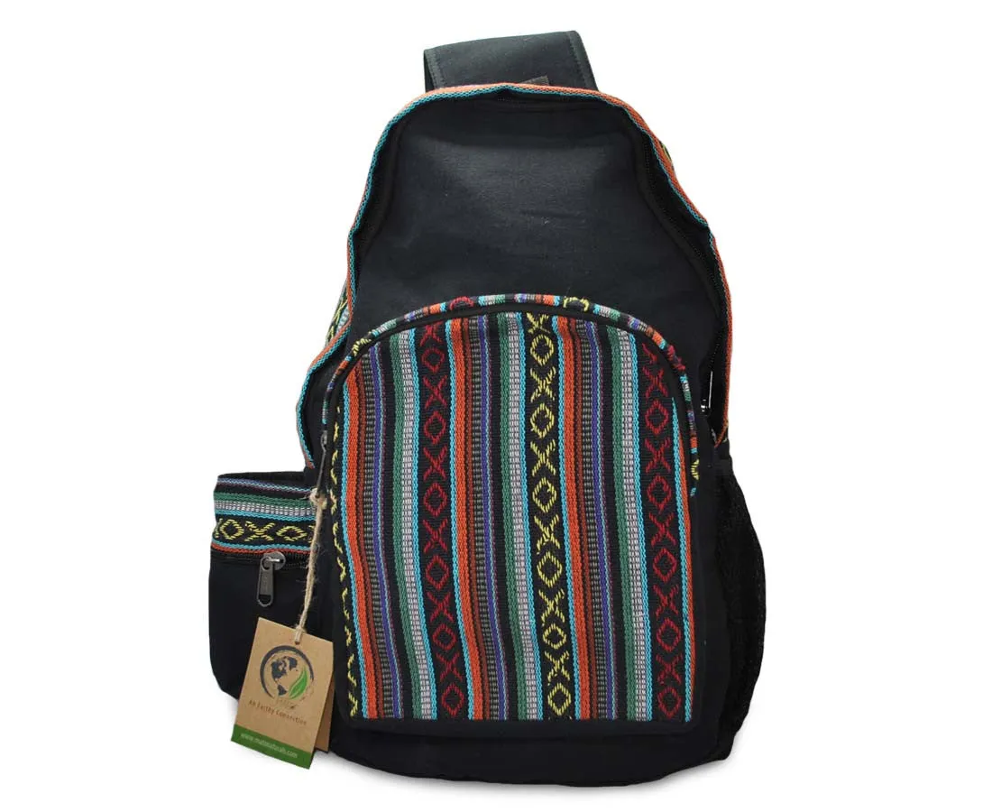 Zunkiri Sling Bag Crossbody Backpack Woven Baja Pattern Black