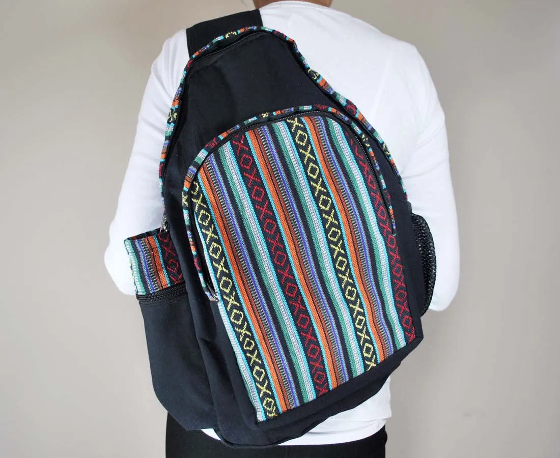 Zunkiri Sling Bag Crossbody Backpack Woven Baja Pattern Black